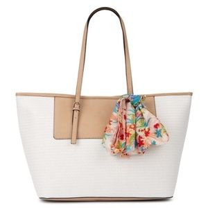 Large White Aldo Tote Bag With Floral Scarf